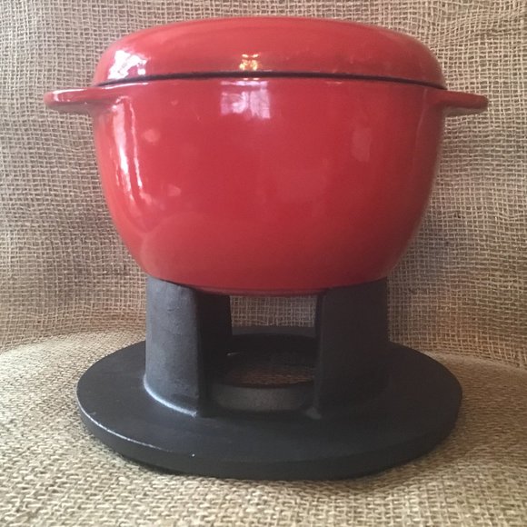 Cast Iron Enamel Fondue Set with Cast Iron Stand - Picture 2 of 12